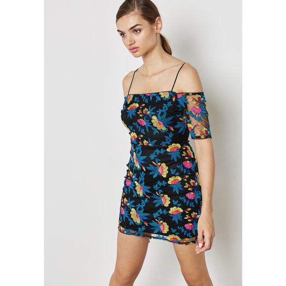 TOPSHOP Mesh Embriodered Off the shoulder Mini Dress Size 10 - Picture 1 of 6